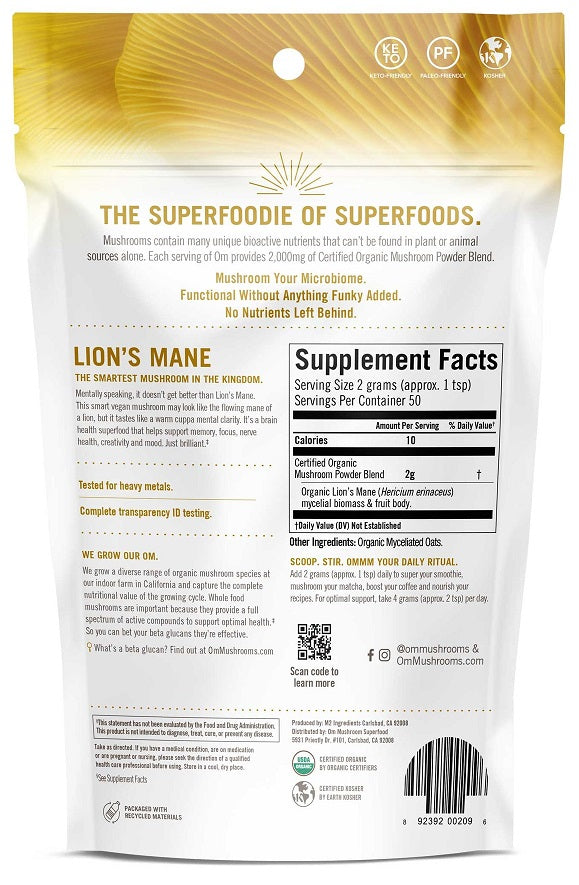 Om Mushroom Lion s Mane Powder Organic 100g Online