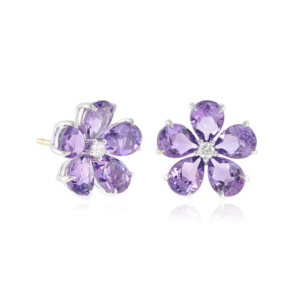 Forget-Me-Not Earrings in Amethyst & Diamonds Online Sale