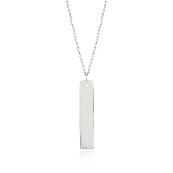 Silver & Diamond Rectangular Pendant Necklace Discount