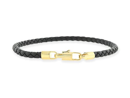 Men s Braided Leather Bracelet, Black Cheap