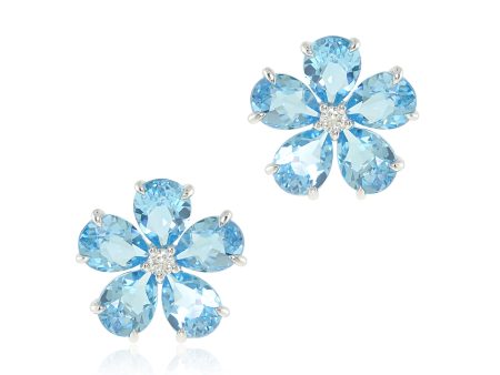 Forget-Me-Not Earrings in Swiss Blue Topaz & Diamonds on Sale